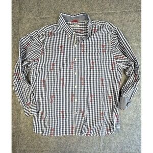 Tommy Bahama Long Sleeve Blue Shirt Men's Button Down Cotton Blend 2XL Palm Tree